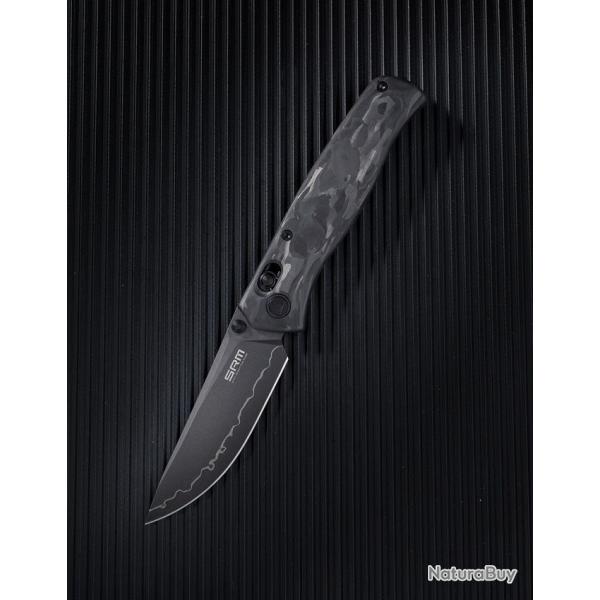 Couteau SRM Medal 255L-CB2 Lame Acier Lamin 140Cr Manche F Carbone Axis Lock Ambi Clip SRM255LFB2