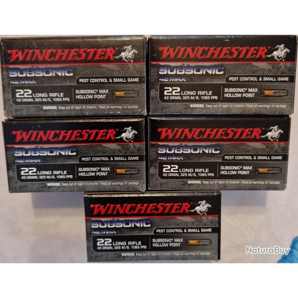 5 BOITES WINCHESTER SUBSONIC 22LR 42GRS -Livraison gratuite-