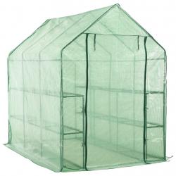 Serre tente abri plante fleur légumes de plain-pied avec 12 étagères acier 143 x 214 x 196 cm vert