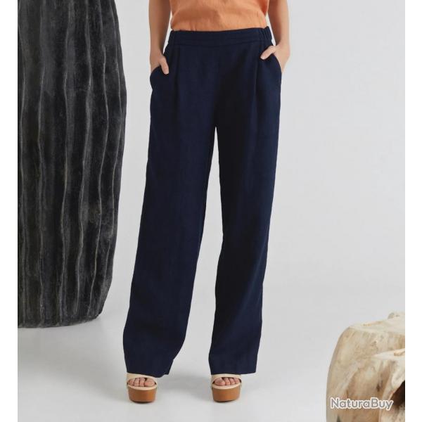 Pantalon fluide femme en pur lin noir  XS (extra small)