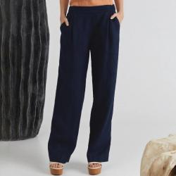 Pantalon fluide femme en pur lin noir  S (small)