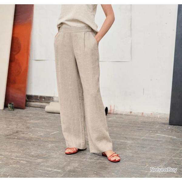 Pantalon fluide femme en pur lin XS (extra small) beige lin