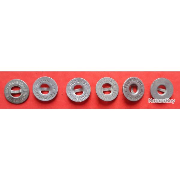 6 Boutons plats uniforme Militaire ww1, 16mm. Inscription quipement MILITAIRE sur 5 Boutons