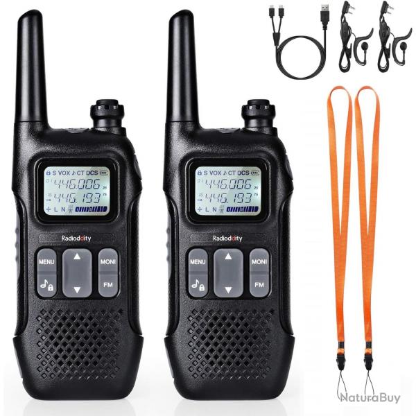 Talkies Walkies 2pcs cran LCD 16 Canaux Vox Longue Porte Batterie1500 mA Casque Lampe LED