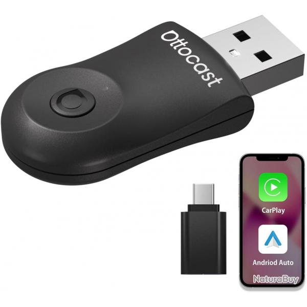 Adaptateur sans Fil Android Auto et Carplay Brancher et  Jouer WiFi 5,8 GHz, Conversion Filaire en