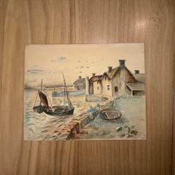 Tableau dessin aquarelle Bretagne vallée de la rance Dinard