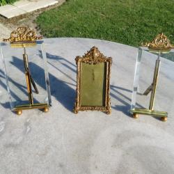VINTAGE - TRIO de cadre porte photos Laiton, verre Biseauté, Décor Style Louis XVI - FRANCE (XIXé)