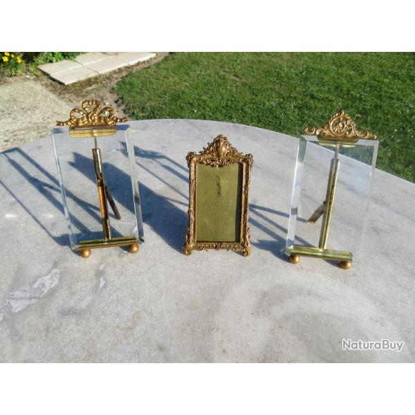 VINTAGE - TRIO de cadre porte photos Laiton, verre Biseaut, Dcor Style Louis XVI - FRANCE (XIX)