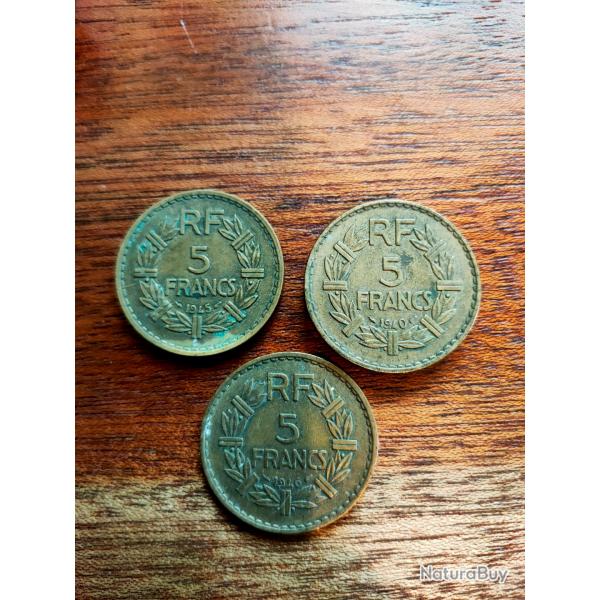 Lot pices 5 francs 1940-46