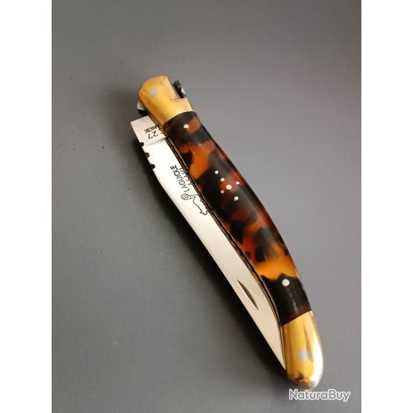 COUTEAU LAGUIOLE MAKI, THIERS, mouche forge, manche en cristalium, guilloch.