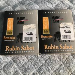 1boîte+1offert  cal12 de 10 cartouches mary arme brenneke ultra rapide rubin sabot haute performance