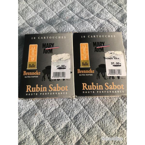 1bote+1offert  cal12 de 10 cartouches mary arme brenneke ultra rapide rubin sabot haute performance