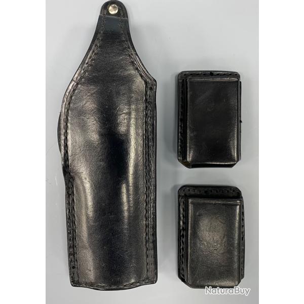 Vintage et rare : holster  BUCHEIMER droitier cuir noir pour Colt 1911 avec 2 tuis pour chargeurs