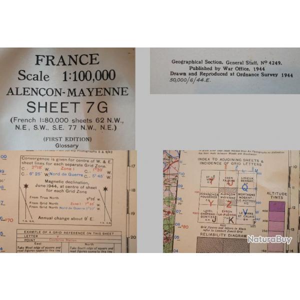 RARE carte USA NORMANDIE 1944 d'Argentan - Alenon Domfront Mayenne Fert Mac 1944 ref VIL22CAR001
