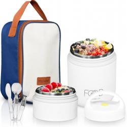 Boite Repas Isotherme 680ml en Acier Inoxydable - Thermos Alimentaire 2 Compartiments pour Repas Ch