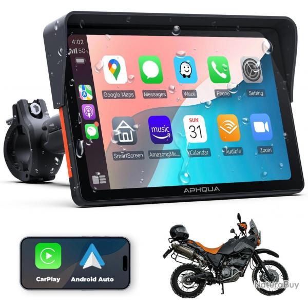 cran CarPlay sans Fil pour Moto actile tanche De 7", Portable CarPlay Et Android Auto pour Moto, P