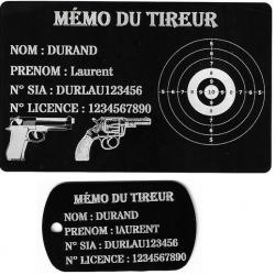 Mémo tireur sportif FFT + Porté clé TAG militaire en aluminium gravé au laser (Recto)