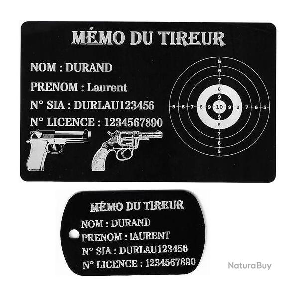 Mmo tireur sportif FFT + Port cl TAG militaire en aluminium grav au laser (Recto)