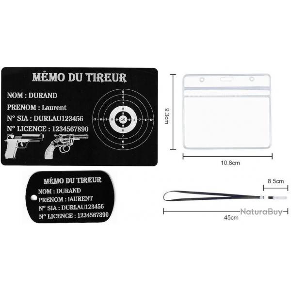 Mmo tireur sportif FFT + Port cl TAG militaire en aluminium grav au laser (Recto) + Porte badge 