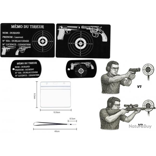 Mmo tireur sportif FFT + Port cl TAG militaire en aluminium grav au laser (R / V) + Porte badge 