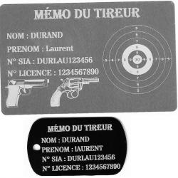 Mémo tireur sportif FFT argenté + Porté clé TAG militaire en aluminium gravé au laser (Recto)