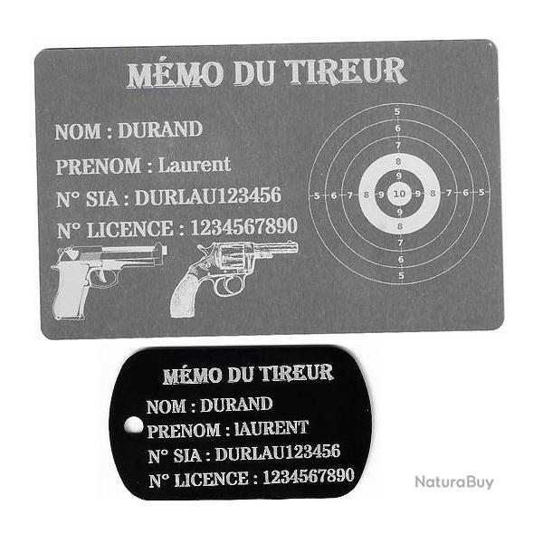 Mmo tireur sportif FFT argent + Port cl TAG militaire en aluminium grav au laser (Recto)