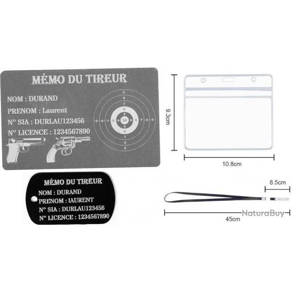 Mmo tireur sportif FFT argent + Port cl TAG militaire en aluminium grav au laser (Recto) + Port
