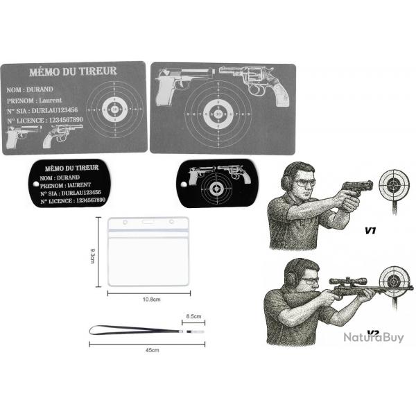 Mmo tireur sportif FFT argent + Port cl TAG militaire en aluminium grav au laser (R / V) + Port