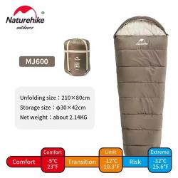 SAC DE COUCHAGE NATUREHIKE MJ600 210*80CM IDEAL MI SAISON CONFORT JUSQU'A -5°C BEIGE MARRON
