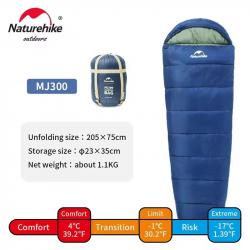 SAC DE COUCHAGE NATUREHIKE MJ300 205*75CM IDEAL MI SAISON CONFORT JUSQU'A -5°C BLEU