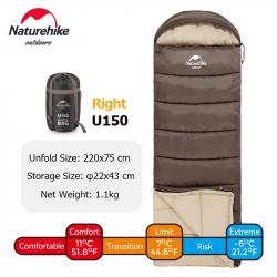 SAC DE COUCHAGE NATUREHIKE U150 220*75CM IDEAL PRINTEMPS ETE CONFORT JUSQU'A 8°C MARRON
