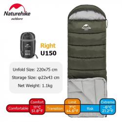 SAC DE COUCHAGE NATUREHIKE U150 220*75CM IDEAL PRINTEMPS ETE CONFORT JUSQU'A 8°C VERT
