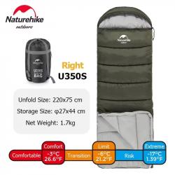 SAC DE COUCHAGE NATUREHIKE U350S 220*75CM IDEAL 3 SAISONS CONFORT JUSQU'A -3 / -5°C VERT