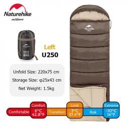 SAC DE COUCHAGE NATUREHIKE U250 220*75CM IDEAL PRINTEMPS ETE CONFORT JUSQU'A 3 / 5°C MARRON