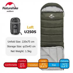 SAC DE COUCHAGE NATUREHIKE U250S 220*75CM IDEAL MI SAISONS CONFORT JUSQU'A 0 / -2°C VERT