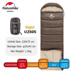SAC DE COUCHAGE NATUREHIKE U250S 220*75CM IDEAL MI SAISONS CONFORT JUSQU'A 0 / -2°C MARRON