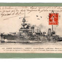CPA -MARINE NATIONALE -LIBERTE- Cuirasse dEscadre-14.868 tonnes Detruit en rade N°1027
