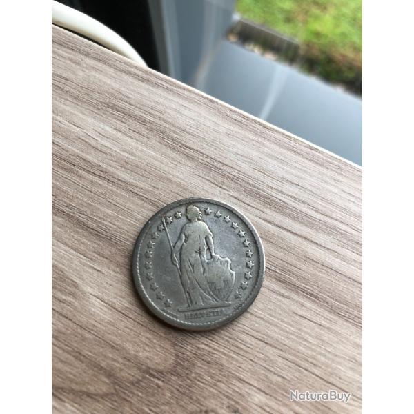 pice argent 2 Francs suisse- Helvetia - 1878