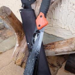 Bowie Couteau Machette Scie Survie Trekking Lame Acier 3Cr13 Etui Nylon Guide De Brousse Orange 001