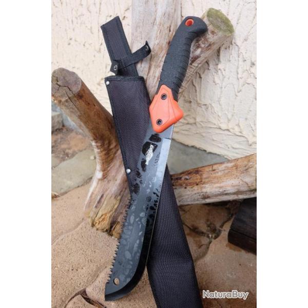 Bowie Couteau Machette Scie Survie Trekking Lame Acier 3Cr13 Etui Nylon Guide De Brousse Orange 001