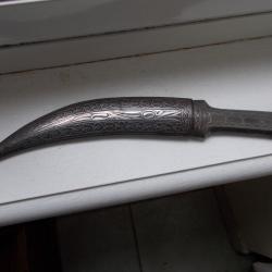 ancien couteau poignard turc ottoman kandjar ? entierement metal filigrané damasquiné argent ? xix e