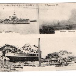 CPA - MARINE Militaire - L'EXPLOSION DE LA LIBERTÉ Le Cuirasse "LIBERTÉ avant ! Explosion  N°853