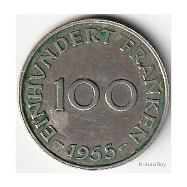 Pice de Monnaie TERRITOIRE DE LA SARRE 100 Franken 1955 Protectorat franais recherche