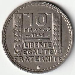 Pièce de Monnaie France 10 francs Turin Cupronickel, petite tête 1948 B (B proche du listel) Rare
