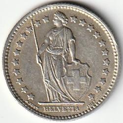 Pièce de Monnaie Suisse 1 franc Helvetia debout argent 1956