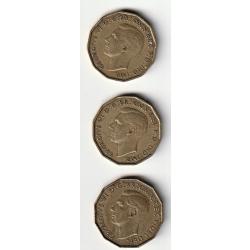 Lot de Pièces de Monnaie  ROYAUME-UNI Three Pence 1942 1945 1952 1953 1957
