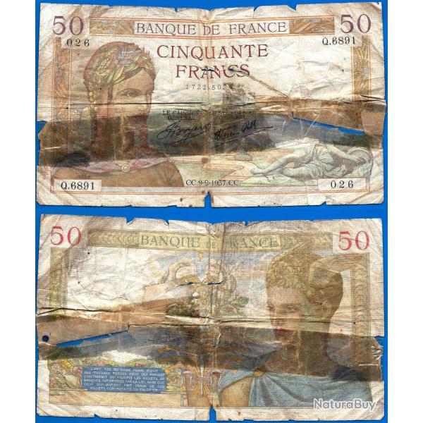 France 50 Francs 1937 Ceres Billet Franc Petit Prix