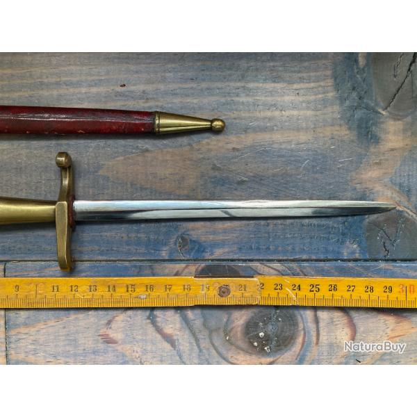 ANCIENNE DAGUE STYLET PIQUE COUILLE XIX ETUI CUIR MANCHE BOIS ET LAITON TBE