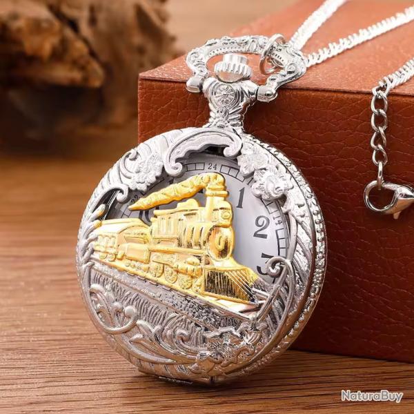 TOP ENCHERE Montre de Poche  GOUSSET Motif train a vapeur