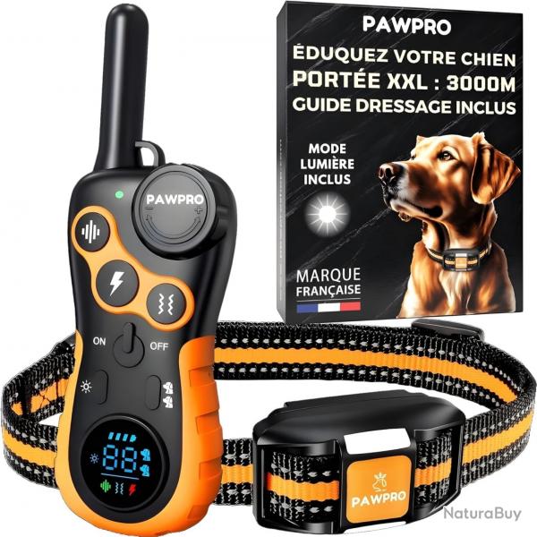 Collier de Dressage Chien Porte de 3km tanche IPX7 4 Modes 124 Niveaux d'Entranement